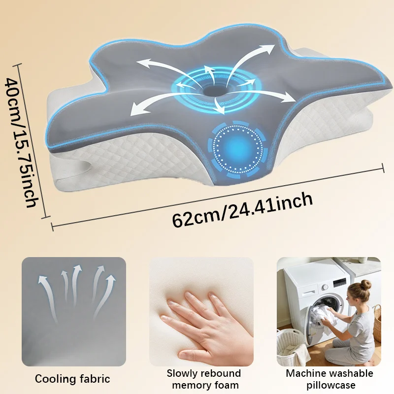 Memory Foam Pillow Cervical Pillow Neck Pain Relief Contour Ergonomic Orthopedic Neck Support for Side Back Stomach Sleeper Gift