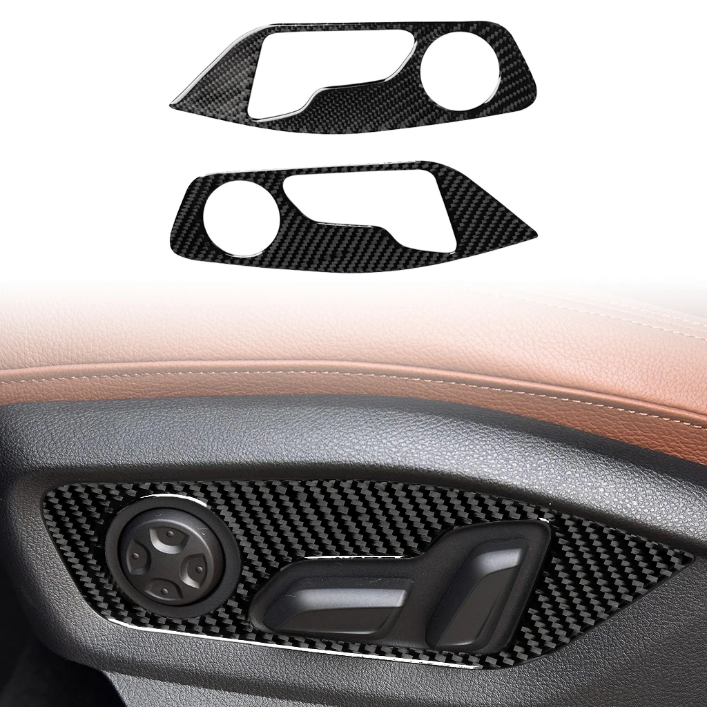 2pcs Carbon Fiber Car Seat Adjust Button Panel Frame Trim Cover Sticker Interior For Audi Q7 SQ7 4M 2016-2019 Accessories