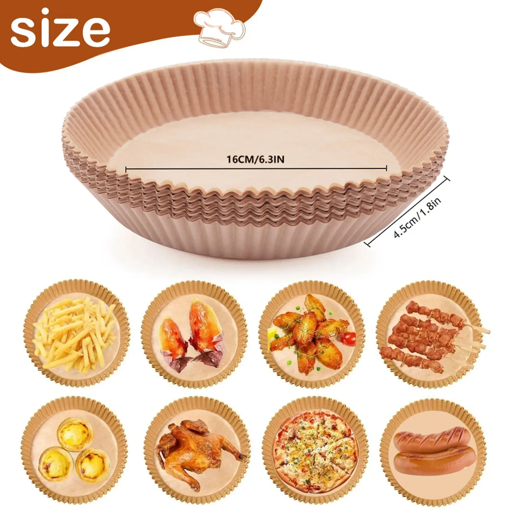 Teile von Haushaltsgeräten, 100 Stück, Pergamentpapier-Einlagen für Luftfritteusen, antihaftbeschichtet, Einweg-Einlagen für Luftfritteusen, Korb, unperforiert, rund, Parchme