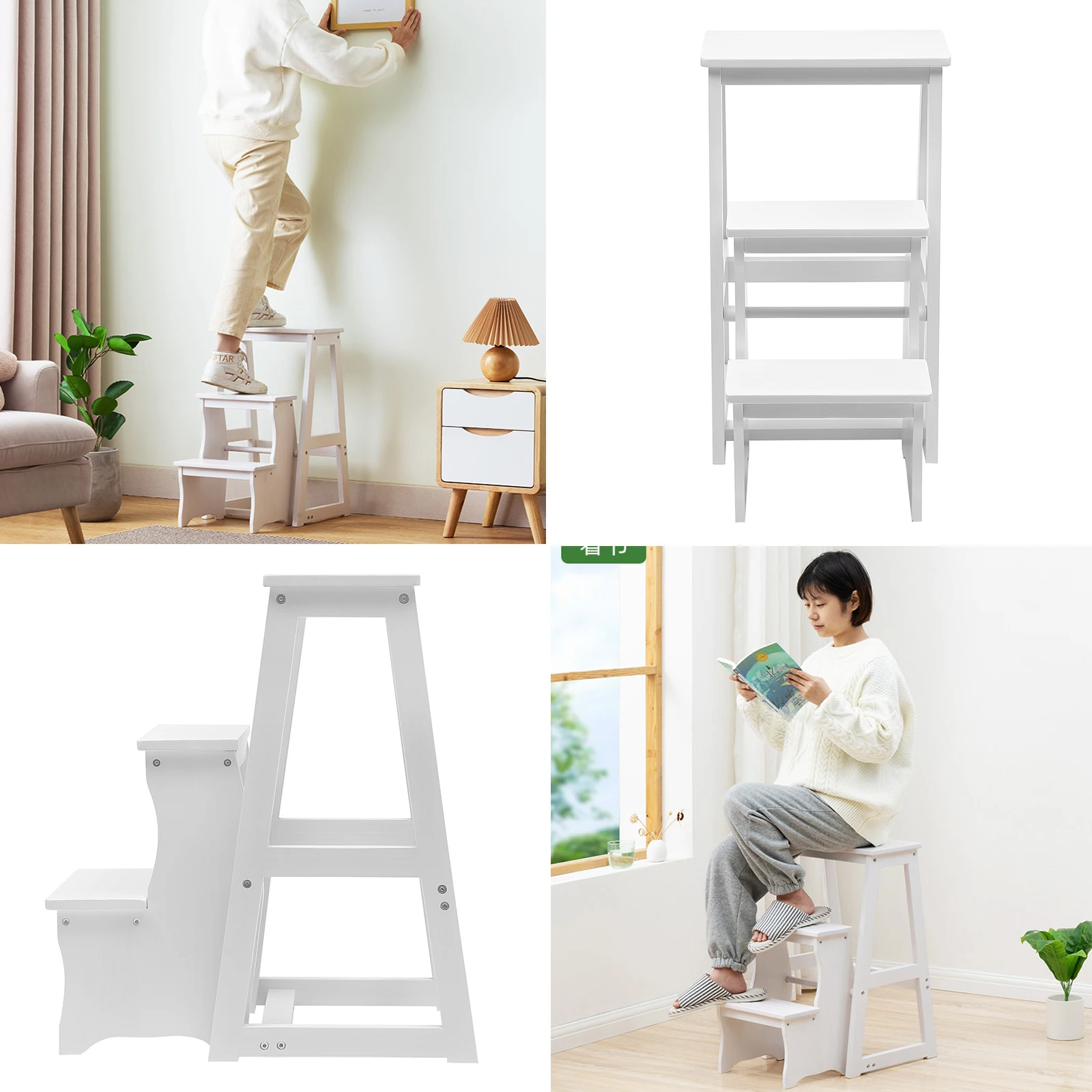 

Folding Library Ladder Chair,Lightweight Portable Multifunctional Step Stool,3-Step Stool Stepladders,Display Stand,Flower Stand