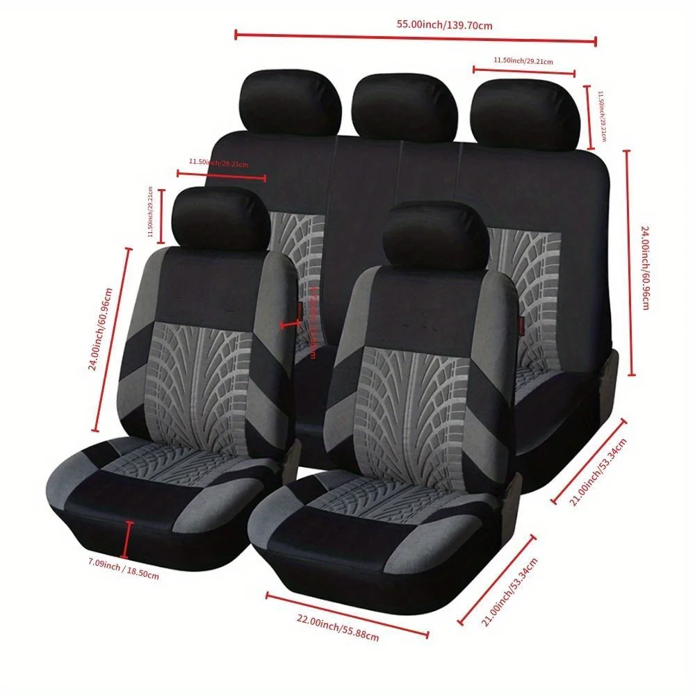 3D Tyre Print Full Set Car Seat Covers - Premium Polyester, Airbag Compatible, Quick Setup, Universal Fit for Car, Truck