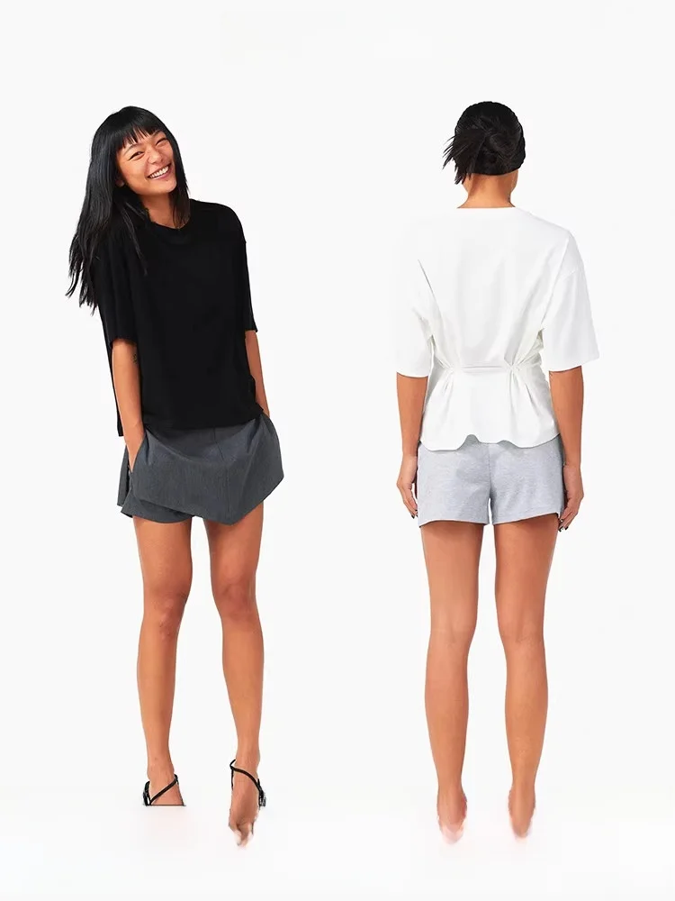 

Регулируемый пояс, свободный крой, белый, удобный, круглый вырез, летний топ для женщин, модный, летний, для любого возраста...