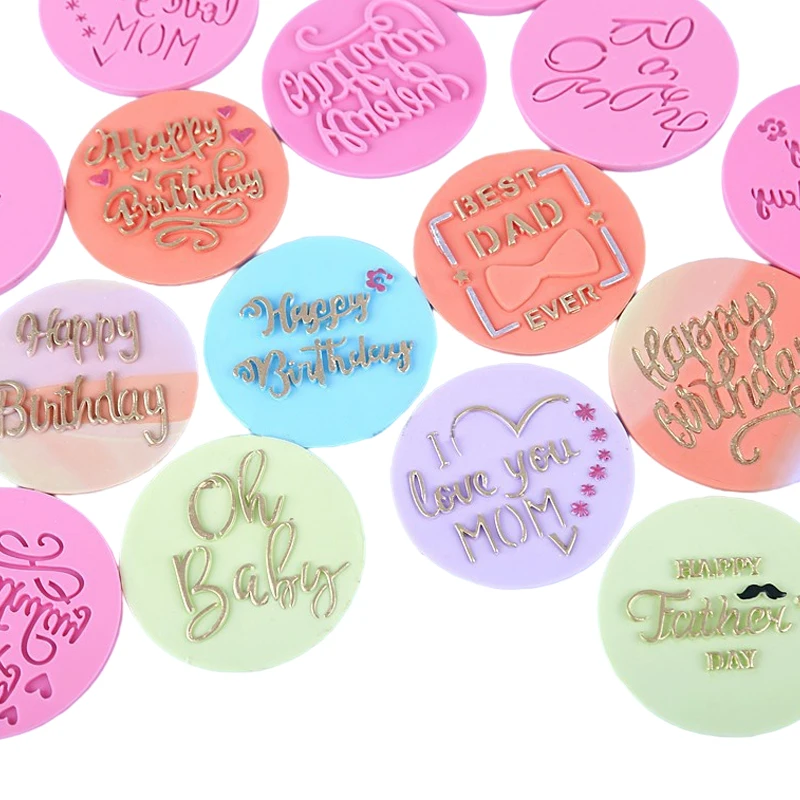 New Happy Father\'s Day Cookie Embosser Mold Thank You Letter Biscuit Embossed Stamp Happy Birthday Fondant Cake Decorating Tools