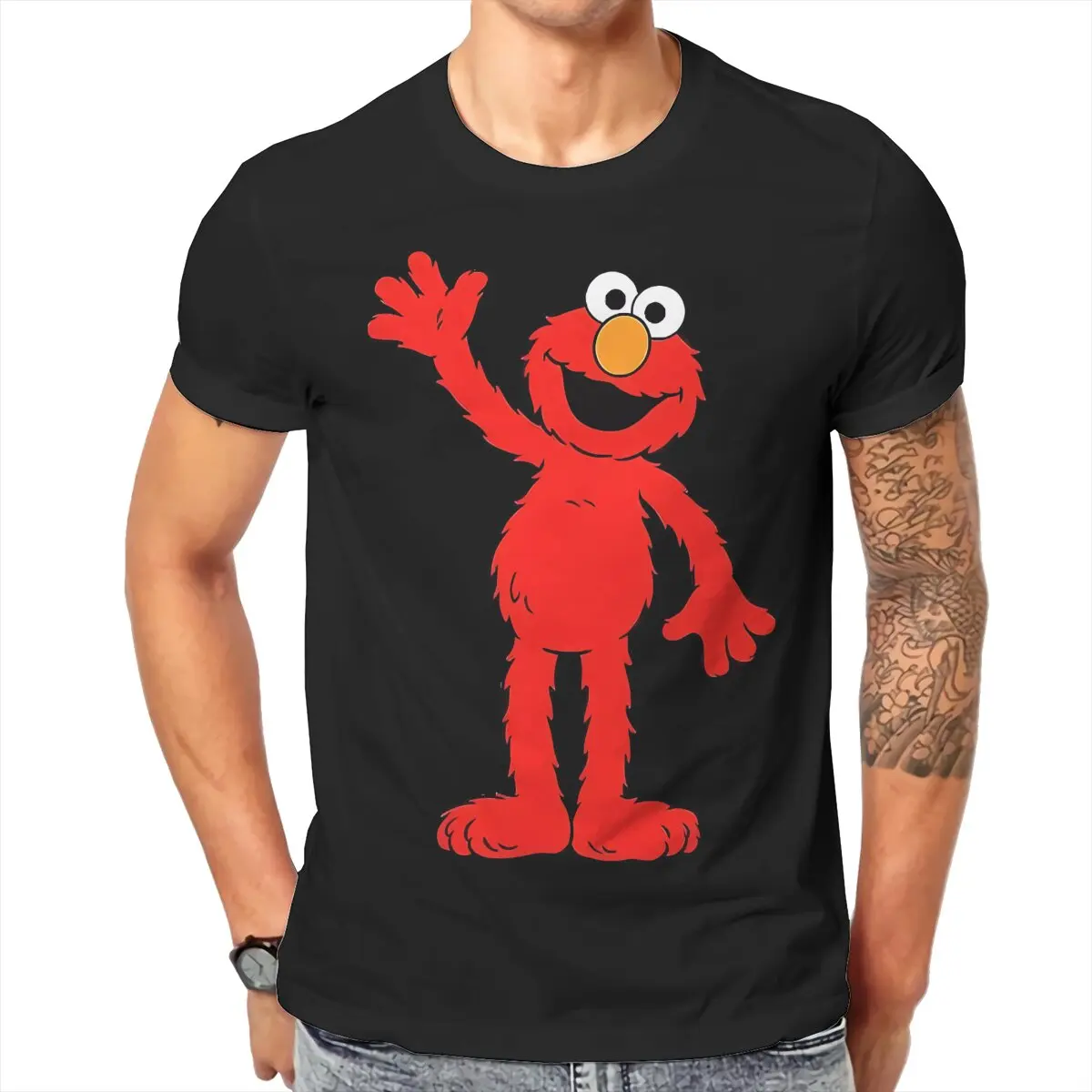 Men Elmo Cartoon T-Shirt Fashion Style Sesame Streets Hipster Ofertas O Neck Graphic Tshirt