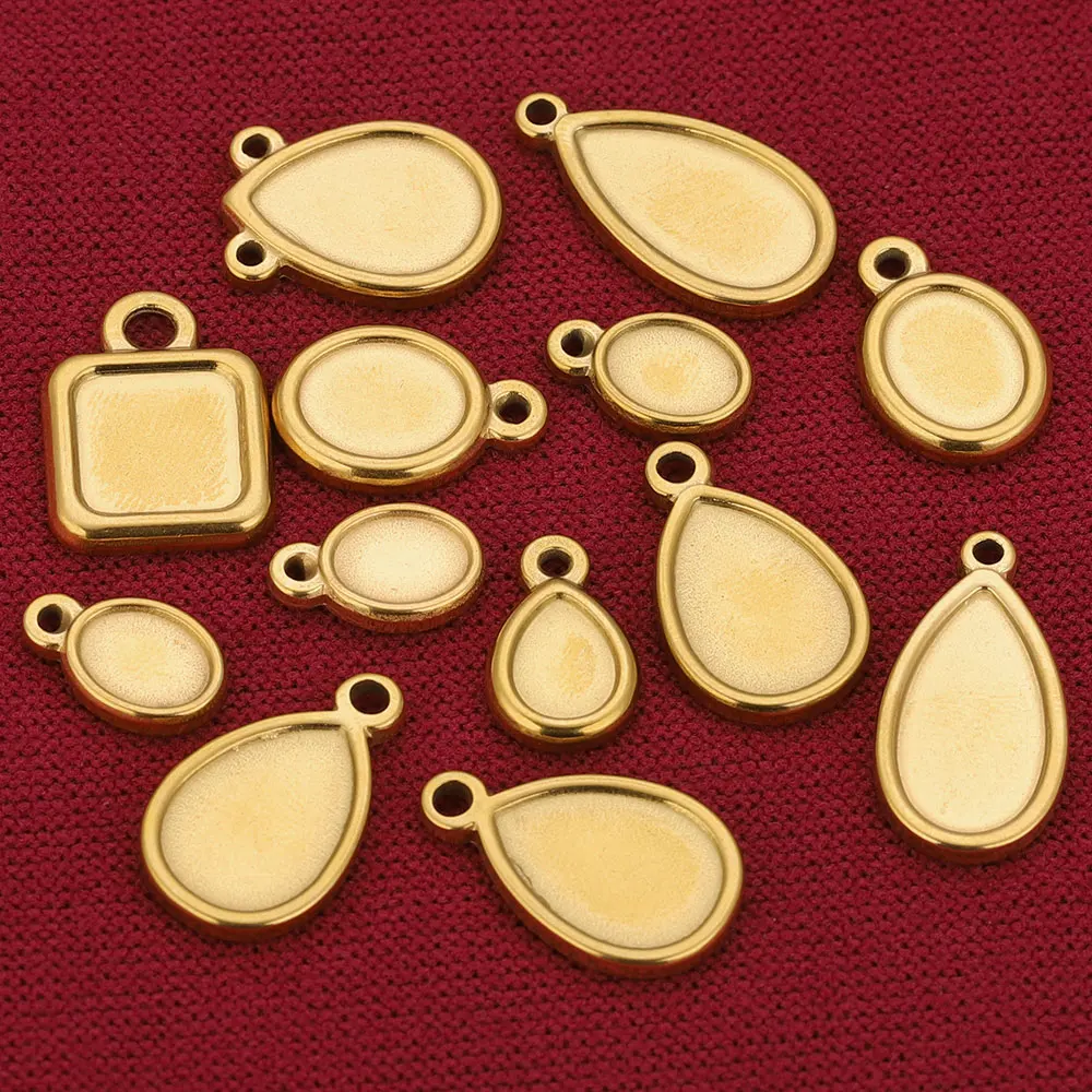 5pcs Stainless Steel Square Drop Round Oval Bezel Charm Pendant Trays Blank Cabochon Base Diy Resin Cameo Jewelry Making Supplie view 5