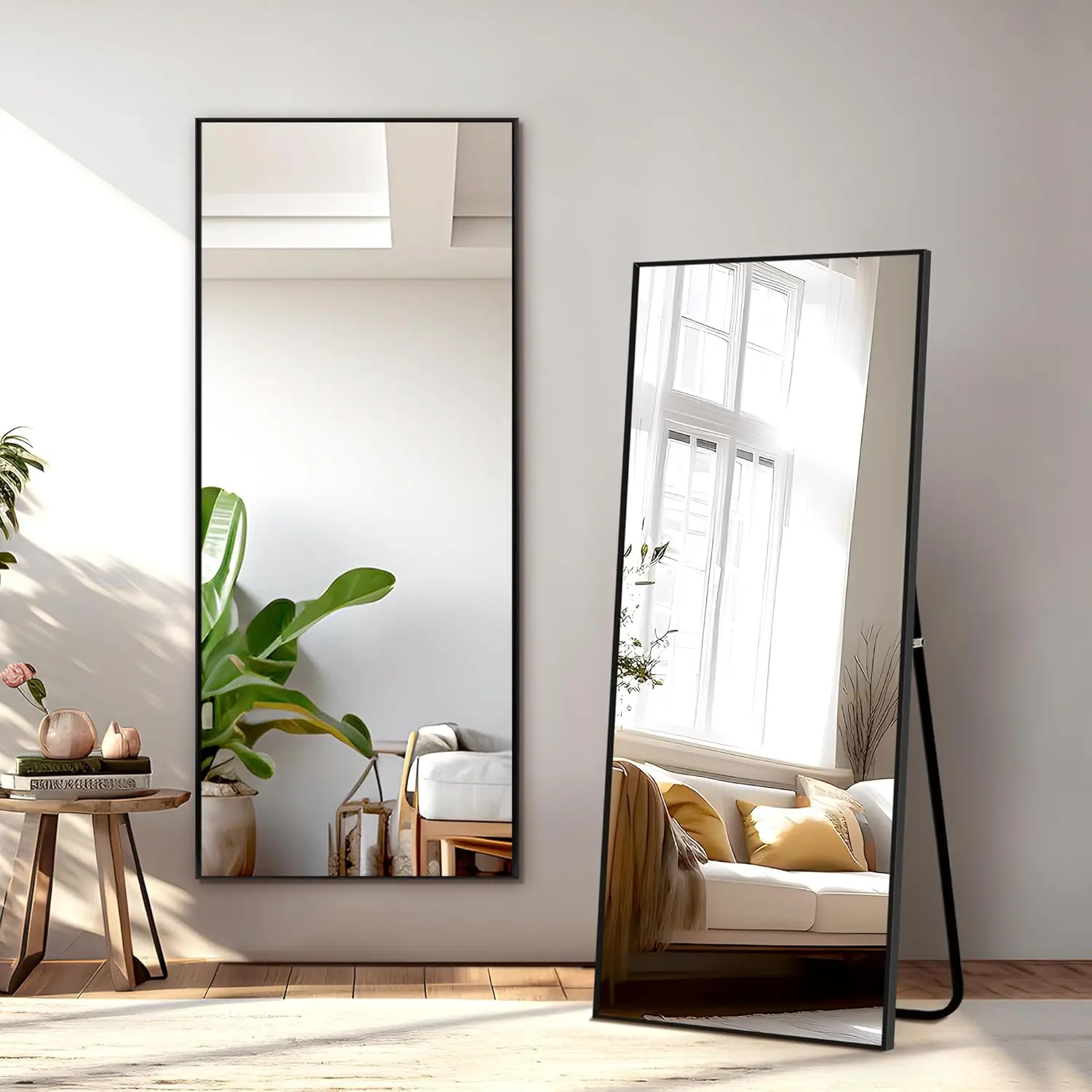 

Full Length Mirror with Stand, 56"x19" Aluminum Alloy Frame Floor Mirror, Black, Shatter-Proof Glass - Free Standing, Leaning Ag