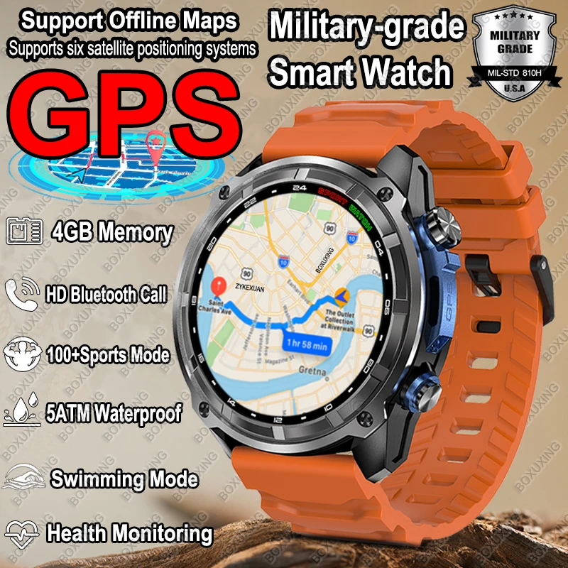 

2025Новые военные умные часы T-Rex, мужские встроенные GPS-карты, 4 ГБ памяти, 5 АТМ, водонепроницаемые, 860 мАч, умный браслет для плавания