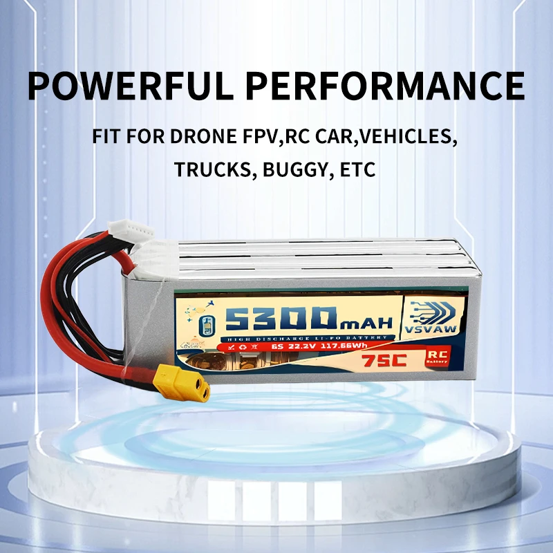 Akumulator Lipo VSVAW 6S 5300mAh złącze XT90 / XT60 75C 22.2V do drona, quadcoptera FPV, helikoptera, samolotu, samochodu, łodzi