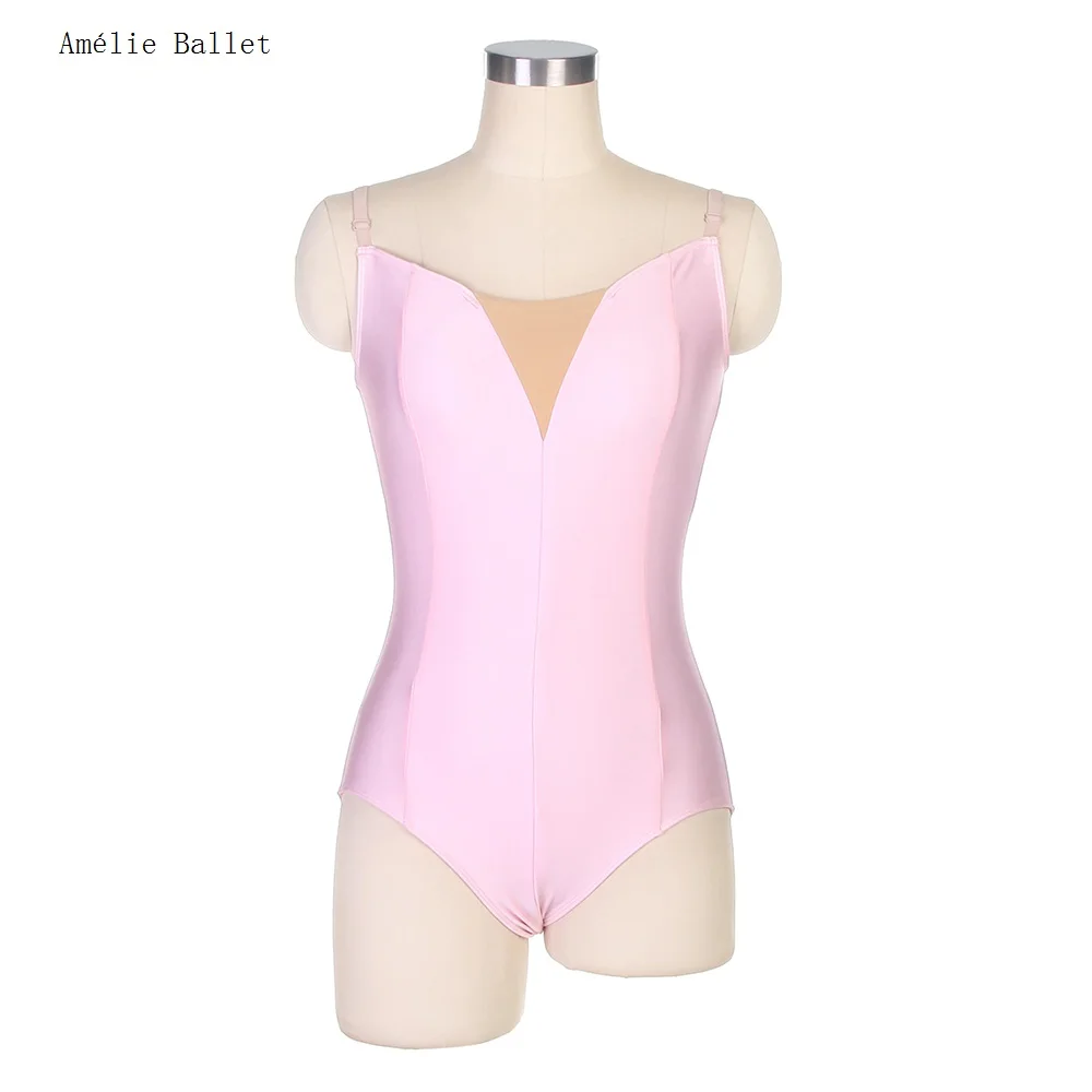 18579 Burgundy Spandex Ballet Dance Leotard with V Nude Insert Dancewear for Women Girls Bodywear Plain Leotards Nude Strap