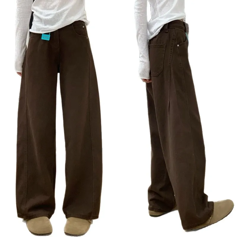 Coffee Maillard Scimitar Wide Leg Jeans Women's High Waist Loose Pear Shape Wide Leg Pants