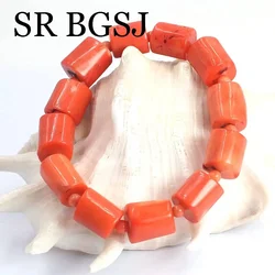 10-14mm 4mm Christmas Gift Orange Punk Women Elastic Natural Coral Bracelet  7.5-8inch