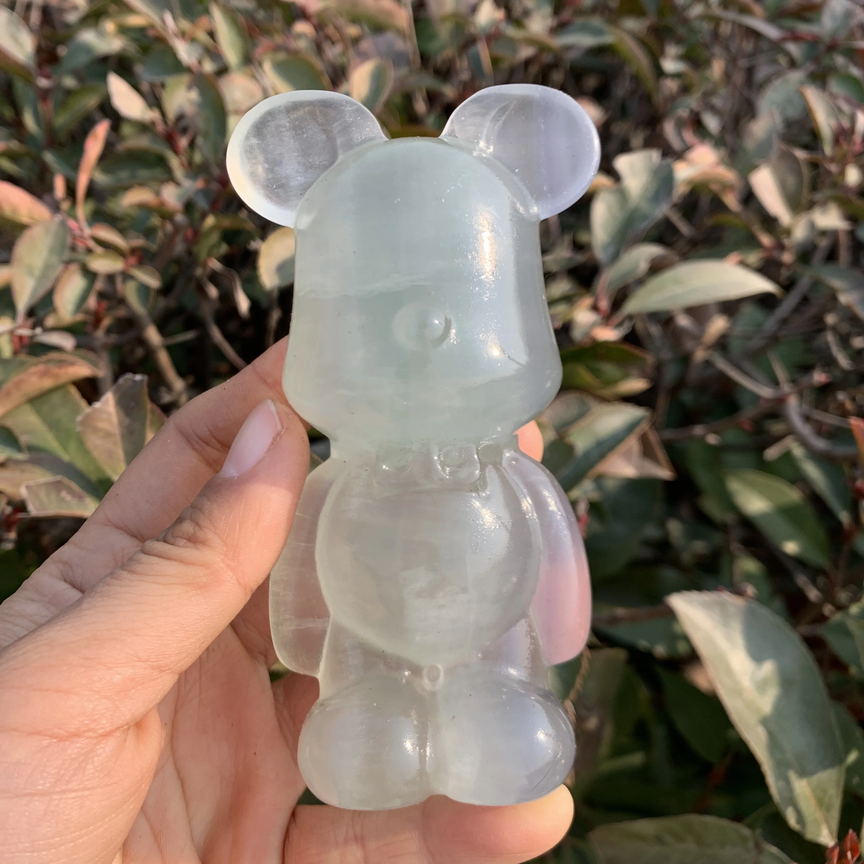 10cm Natural Fluorite carved Gloomy Bear statue gemstone Bear Collection Ornament