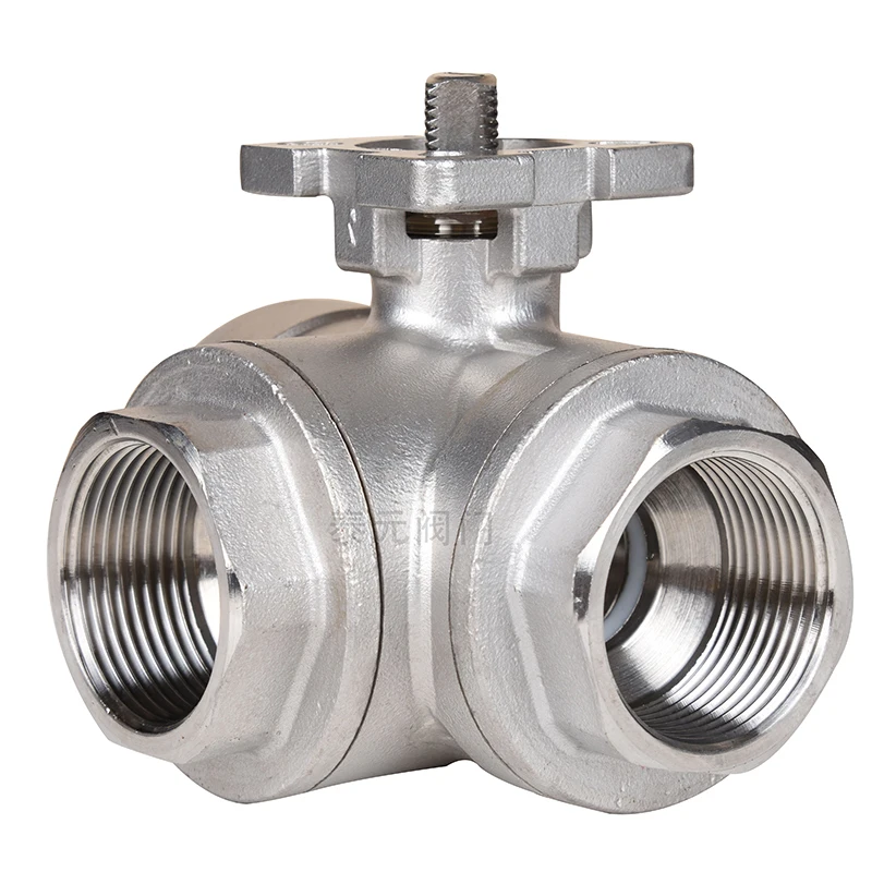 DN8/DN10/DN15/DN20/DN25 SS304 Stainless Steel High Platform Three-way Female Thread Ball Valve T/L Type