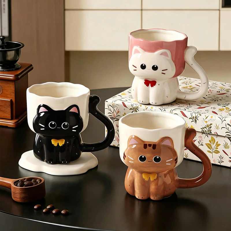 Cartoon Cat Mug Ceramic Relief Cat Mug Lovers Office Home Mug Cute Home Drinking Utensils Living Room Coffee Table Decoration view 4