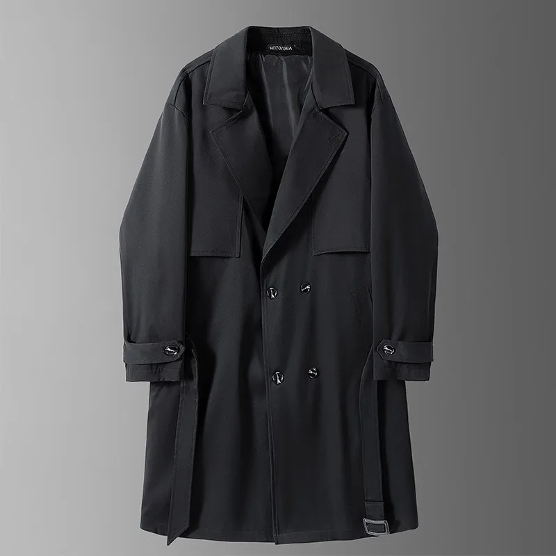 

Trendy Men's Long Coat Jaet Loose Fit Turn-down Collar Korean Sle Spring Autumn Faion Urban Wear Polyester Fiber