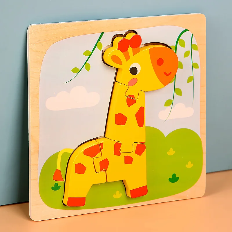 Spielzeug Holz Cartoon Puzzle 0-3 Jahre alte Kinder Früherziehung Block Training Konzentration Tier gepaart Puzzle 3D