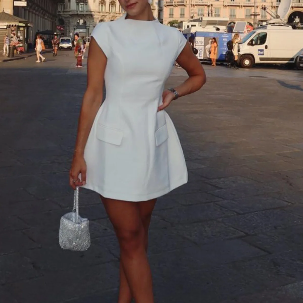 2025 Women‘s Sexy Slim Fit Hollow Mini Dress Spring New Y2K Sleeveless A- LINE Black Dress High Street Commute Elegant Dresses