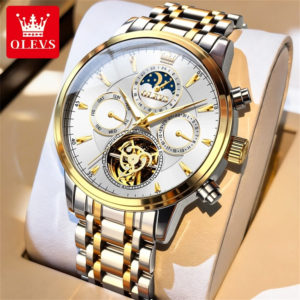 OLEVS 6746 Automatic Men Watches Multifunctional Skeleton Dial High quality Stainless steel Mechanical Watch for Men
