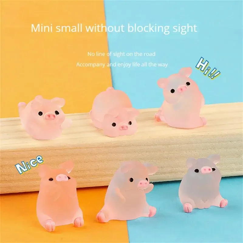 6PC Luminous Mini Resin Pig Car Dashboard Toys Dolls Figures Home Garden Decoration Cartoon Color Chick Cute Car Ornaments Gifts