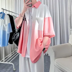 Told Tale lato nowa z klapami Gradient luźna koszula męska z krótkim rękawem Casual koszula Plus Size mężczyźni modna koszulka koszula hawajskie koszule