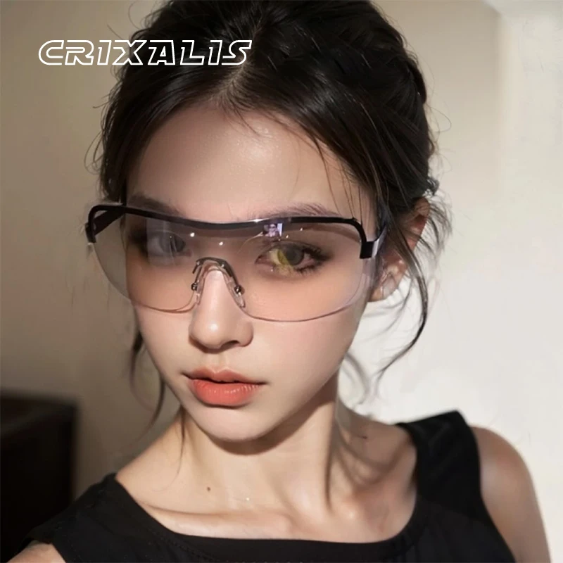 CRIXALIS New Y2k Sunglasses for Women Fashion Half Frames Designer Sun Glasses Oversized One Piece Trendy Shades Female Anti-UV