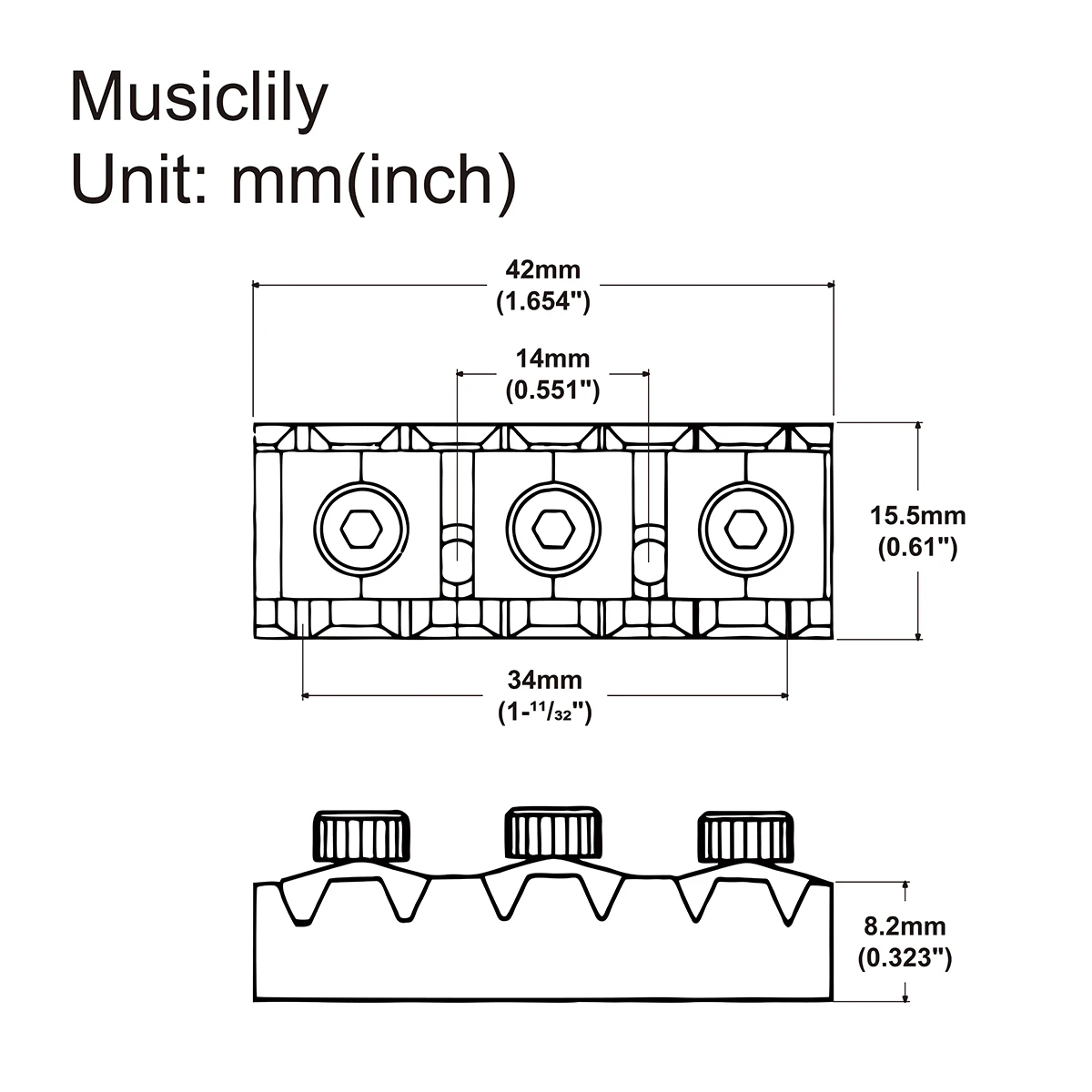 Musiclily Pro 42mm Electric Guitar String Locking Nut for Floyd Rose Tremolo Bridge