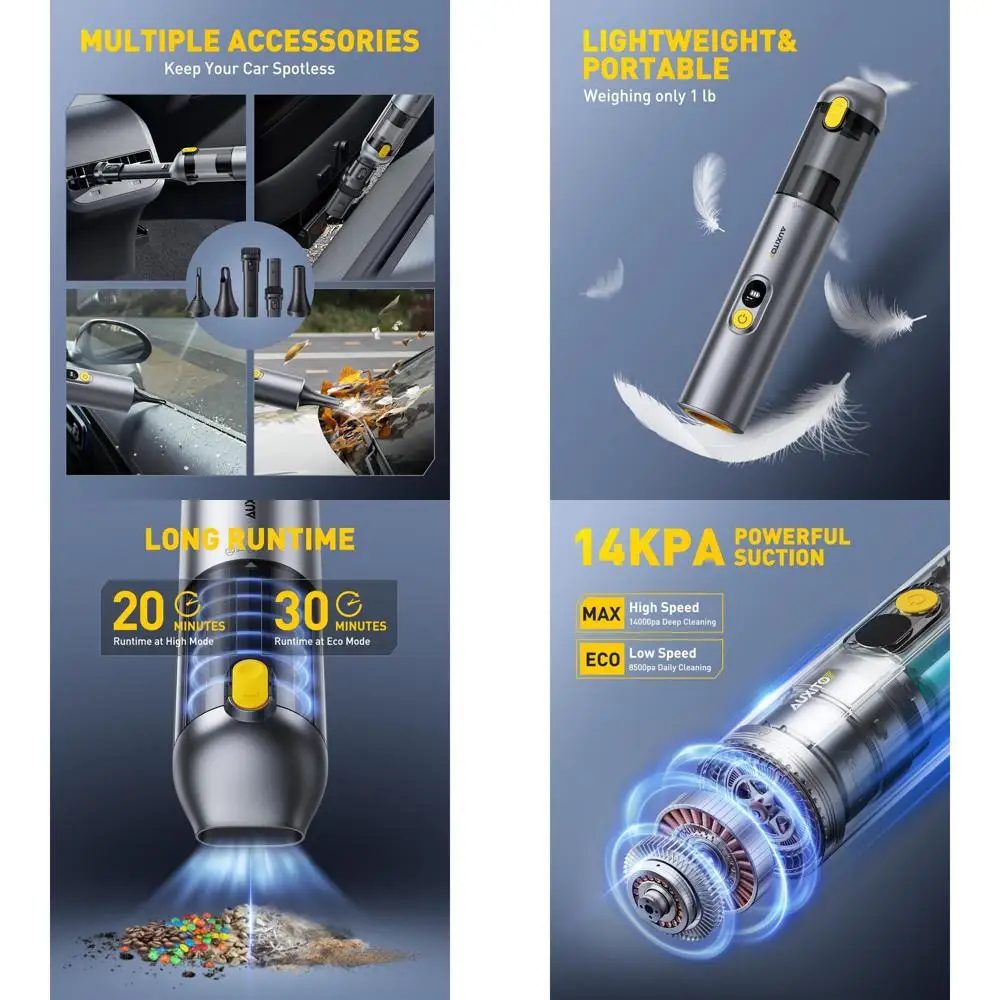 Portable 14000Pa Handheld Vacuum Cleaner with Blow & Suction, Ideal for Cars, Home, Pets, and Office