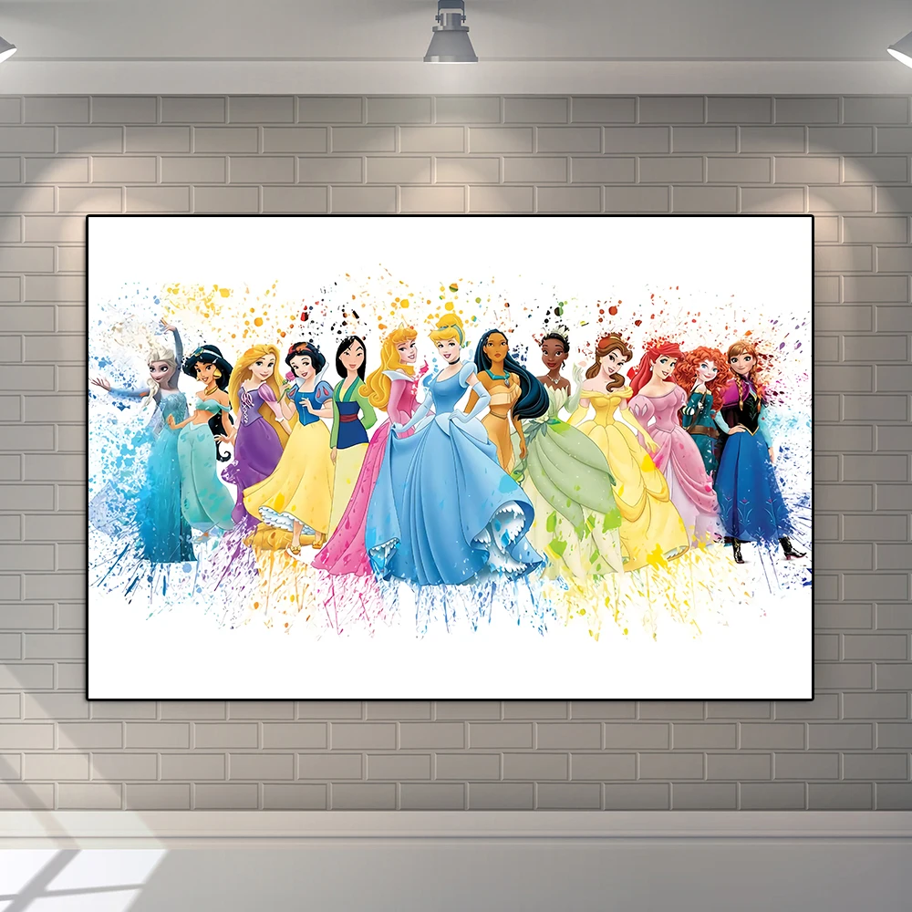 

Disney Snow White Princess Watercolor Cartoon Cinderella Comic Poster And Print Frozen Elsa Wall Art Living Kids Room Home Decor