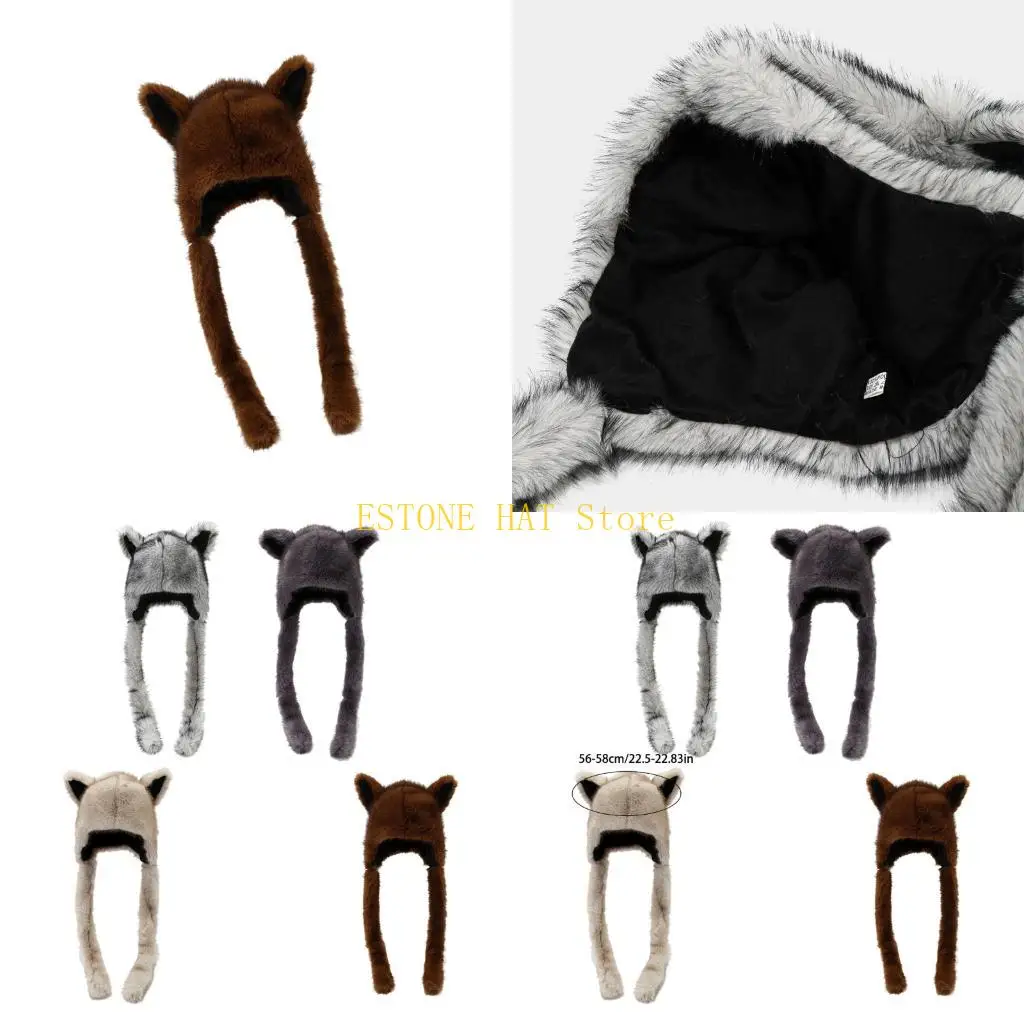 

49MF Adorable Foxes Ears Furry Winter Hat Providing Warm Ear Cover for Outdoor Adventures