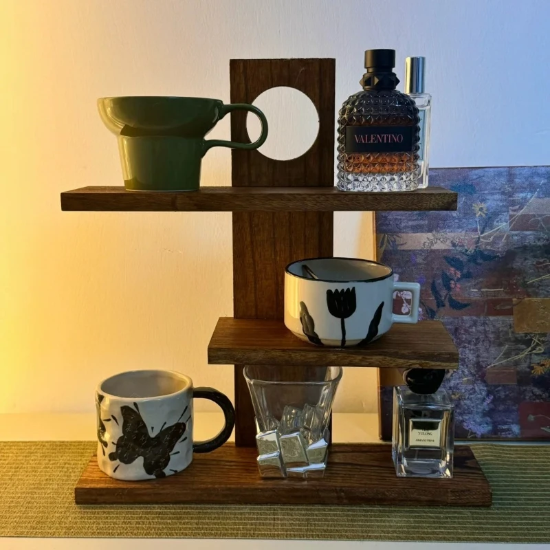 Wooden Storage Holder Desk Decoration Perfume Organizer Racks Living Room Cosmetics Display Stand Multi-layer Cups Storage Rack