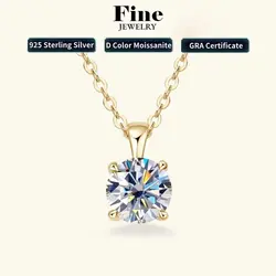 6.5mm 1.0 Carat D Moissanite Solitaire Drop Necklaces 18k Gold Plated Pendant Original Real 925 Silver Chain Jewelry for Women
