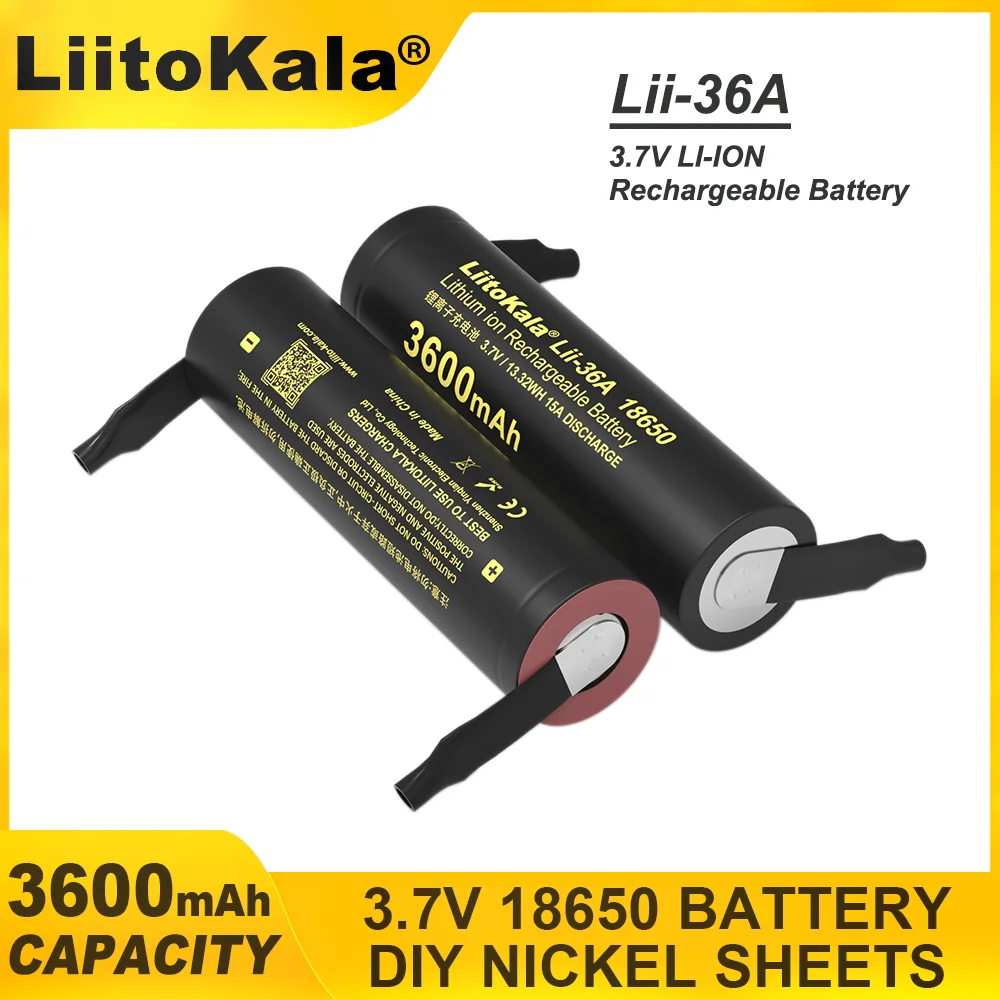 1-6PCS  LiitoKala Lii-36A DIY Nickel18650 battery 3.7V Li-ion cell 3600mAh large capacity amount of lithium batteries