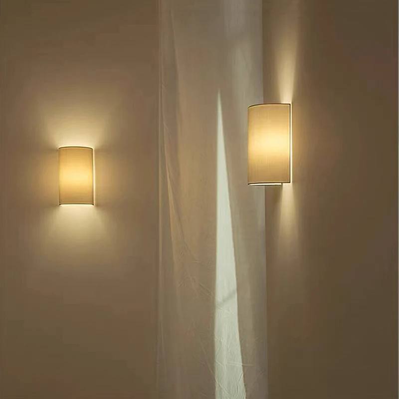 Modern Minimalist Linen Fabric Wall Lamp for Bedroom Bedside Hallway Lighting New Style Fabric Light Fixture