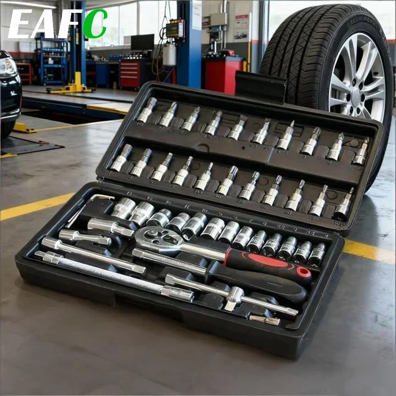 EAFC – ensemble d'outils manuels de réparation automobile, boîte à outils de mécanicien, clé à douille de 1/4 pouces, tournevis à cliquet, 46 pièces