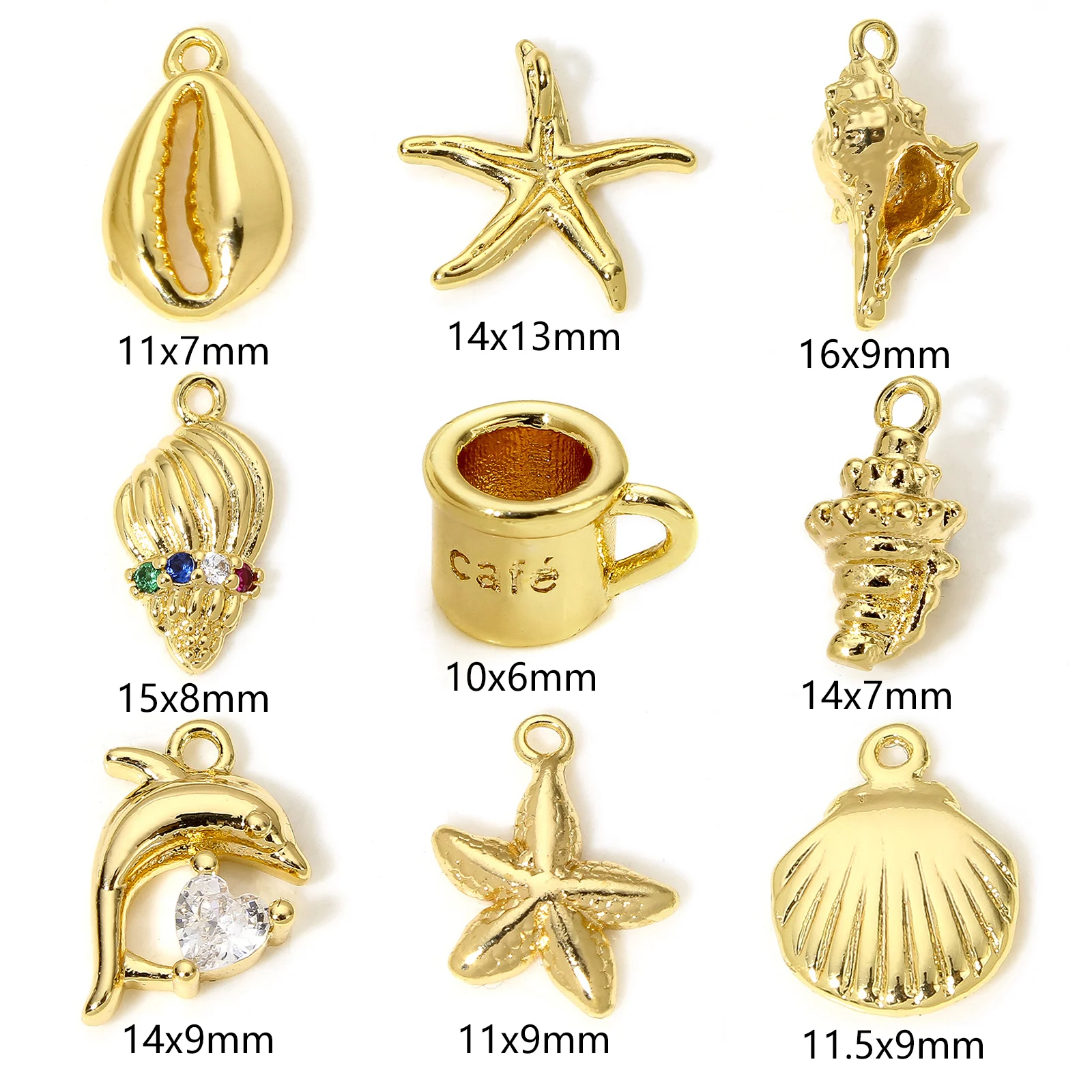 2Piece Brass Ocean Jewelry Charms 18K Gold Color Starfish Conch Dolphin Metal Pendants For Jewelry Making Diy Necklace Supplies