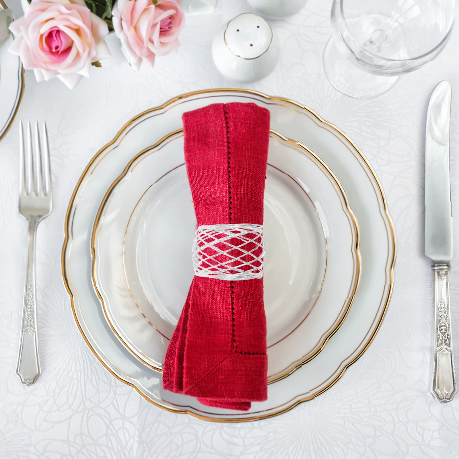 

6Pcs Mesh Napkin Rings Metal Round Holders Twisted Wire Serviette Buckles for Dinner Party Wedding Thanksgiving Christmas