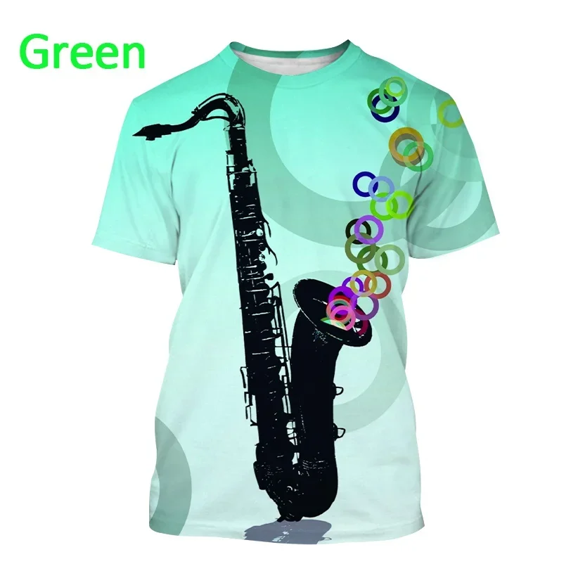 Summer Jazz Musical Instrument Saxophone T-shirt 3D Printed Men Women Fashion Oversized Tops Tees Short Sleeve Clothing Boys