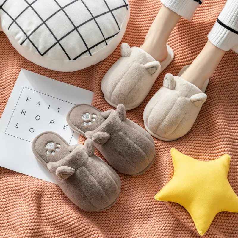 Ленивые зимние теплые женские и мужские домашние тапочки с рисунком пушистого кота, плюшевые домашние теплые меховые домашние нескользящие мягкие парные туфли