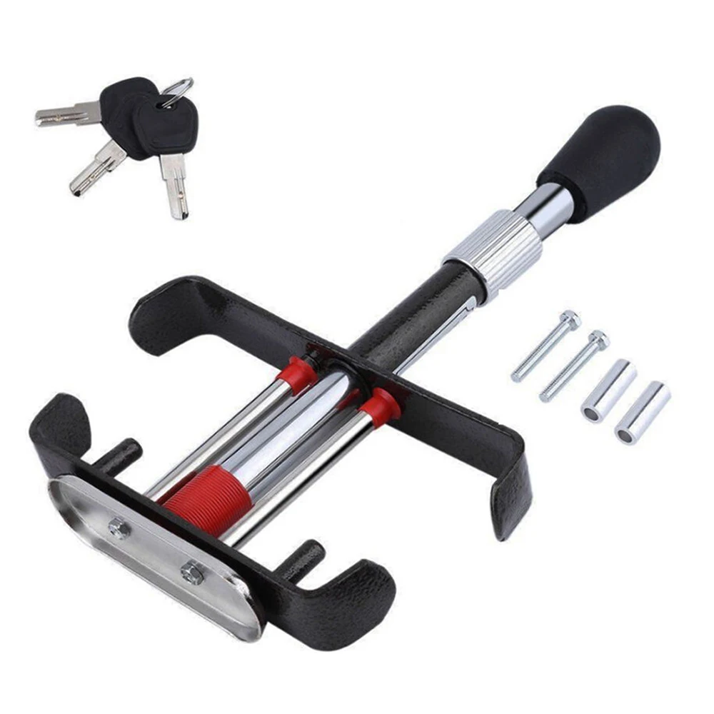 

Car Anti-Theft Lock Retractable Foot Pedal Clutch Lock Heavy Duty Brake Pedal Lock with 3 Keys Black Steel 360*230*50mm 1.185kg