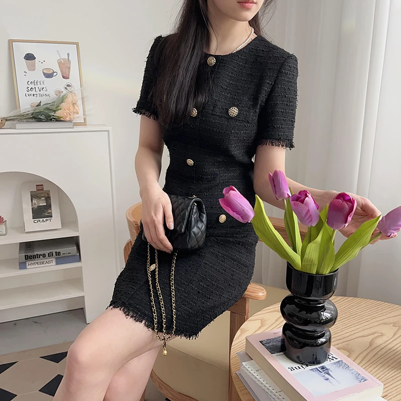 

Ele ort Sve Coarse Weave Waist Cinched round Ne Golden Bule Dr Luxury High Line Summer Tassel Frayed Dr