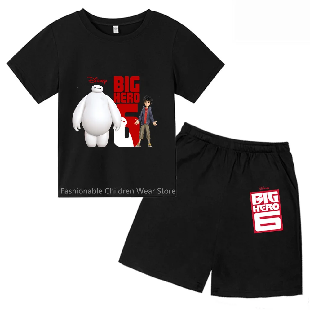 Big Hero 6 Shortsleeve & Shorts Combo Baymax'S Cool Crew - Fun & Stylish Kids' Clothing For 2024 Summer - Ideal For 3 To 14 Yrs