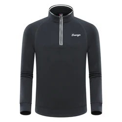 TTYGJ Golf Clothing Men's Long Sleeve T-shirt Autumn/Winter Clothes with Velvet Warm Zipper Stand up Collar Sports Coat