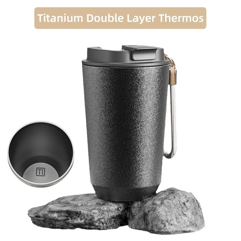 Coffee Mug Titanium Coated Thermos Tumbler Stainless Steel Thermal Cup Portable Lanyard Bottle Titan Vacuum Flasks Gourde termo