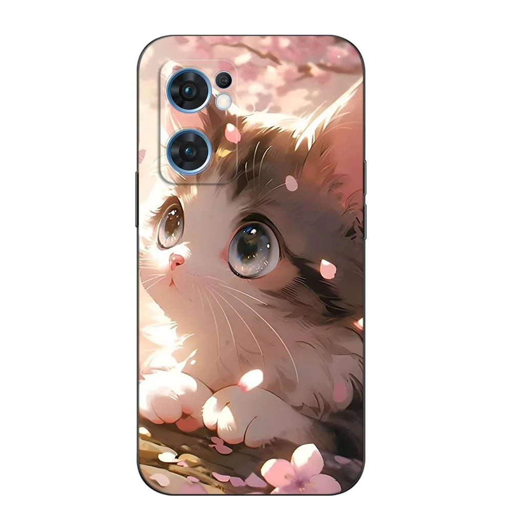 For OPPO Reno7 5G Case Silicon Back Cover For Oppo Reno7 5G Phone Case black tpu case amazing cool cats pets