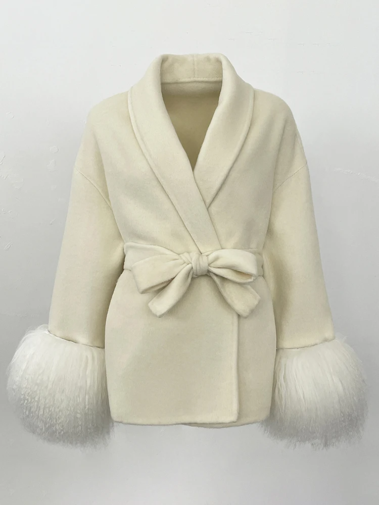 ملابس صوفية جديدة على الموضة للسيدات لعام 2025 سترة صوفية للخريف والشتاء معطف نسائي من فراء الأغنام منغوليا الطبيعية