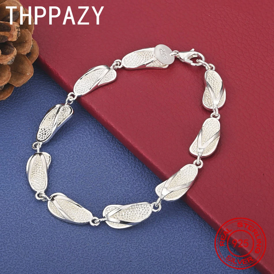 

THPPAZY 925 Sterling Silver Flip-Flop Bracelet For Women Party Fashion Trendy Creativity Jewelry Christmas Holiday Gifts 20CM