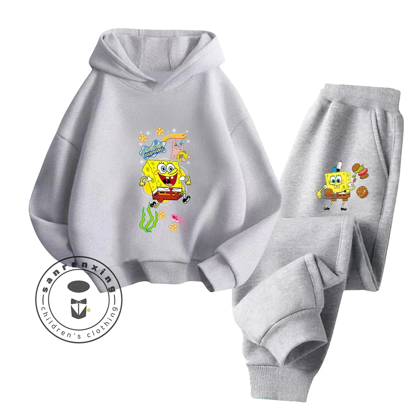 2D سبونجبوب الكرتون المطبوعة هوديي مجموعة موضة 2025 للأطفال المراهقين بنين بنات عادية مع فستان الخريف الشتاء Hot البيع #5