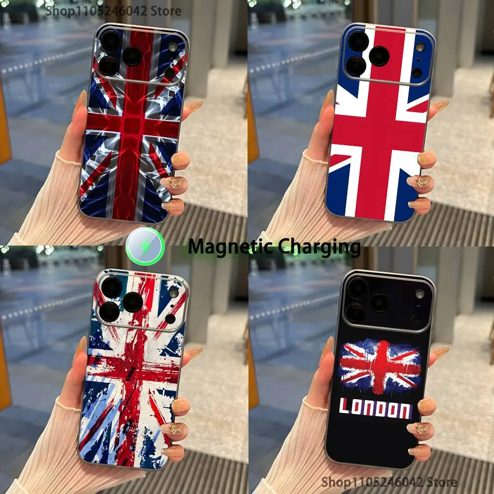 

Union Jack British UK Flag Magnetic Wireless Charging Transparent gray Phone Case For iPhone 17,16,15,14,13,12,11,Pro,Max,Plus
