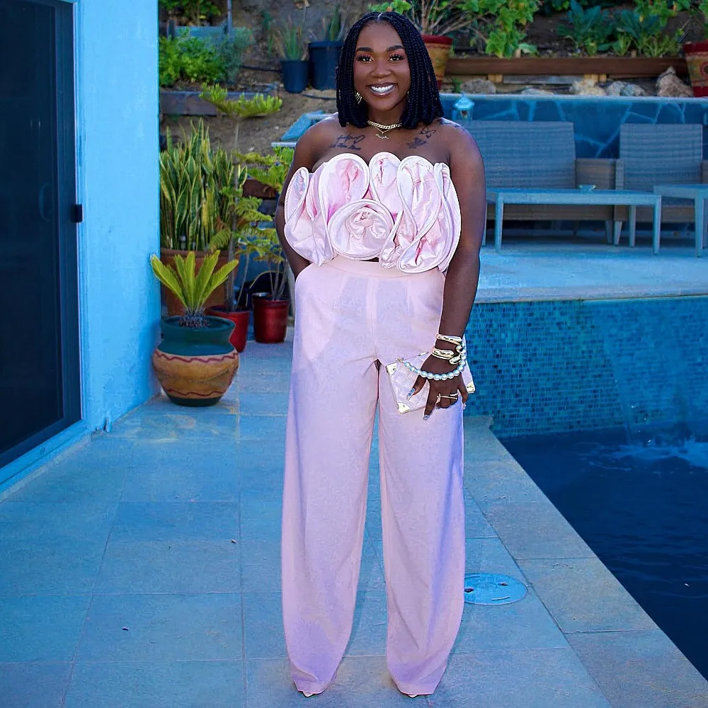 

Розовые женские комплекты включают топ и брюки с оборками, без бретелек, длинные макси-длинные черные вечерние наряд для девочек, платья на день рождения