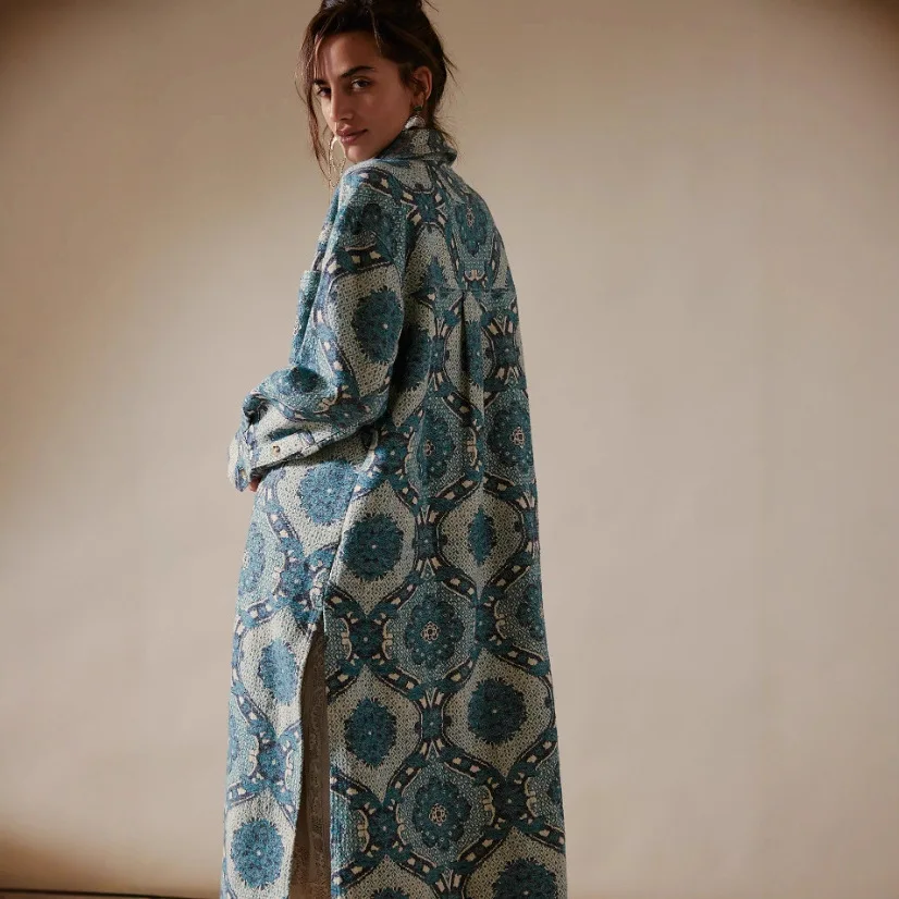 Autumn 2025 New Printed Cardigan Bohemian Long Shirt Jacket Jacket